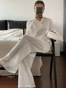 DAZY Autumn/Winter New Loose Casual Solid Color Slouchy Women 2 Pieces Set Lounge Sets For Women - White - View 5