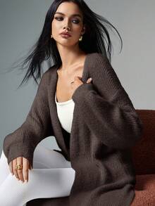 Poéselle Cárdigan de peluche extra largo, cárdigan de punto casual de unicolor para mujer, atuendos de mujer para otoño, ropa de mujer para invierno, suéteres de mujer, tela suave y cómoda, cálida, de estilo simple y elegante, adecuada para uso diario, ir y venir, uso en casa, cárdigan holgado de mujer casual de invierno, cárdigan largo casual de uso diario, cárdigan tipo bata largo para mujer