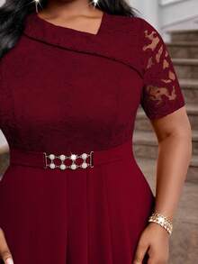 Fleurora Váy midi ren trơn màu thanh lịch dự tiệc cỡ lớn cho nữ Váy lễ Phục sinh Váy tốt nghiệp cho nữ Váy dự tiệc cưới - Màu Đỏ Sâu - Xem 8