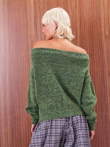 COUREZ Bardot 拉链针织套头衫 /Y2K 秋季女装 秋季服装 可爱上衣 外出上衣 冬季服装 - 綠色 - 查看 3