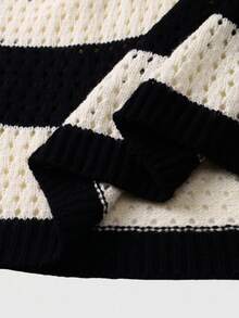 ROMWE MEN Prep 男士条纹字母刺绣毛衣，适合情人节、秋冬季节穿着，长袖上衣 - 黑色 - 查看 4