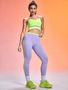 SHEIN Sovereign Charm Canotta corta con spalline a spaghetti, schiena aperta e colori a contrasto - Multicolore - Visualizzare 3