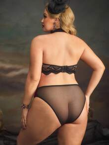 Plus Size Lace Patchwork Palace Style Velvet Heart-Shaped Lingerie - Burgundy - View 7