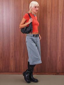 COUREZ Pantalones anchos de talle bajo y cortos tipo patinador / Conjuntos de salida Y2K para mujer Ropa de otoño Ropa de invierno Ropa de vuelta al colegio - Azul - Ver 2