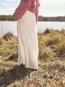 Aralina Fall Winter Lace Textured Fabric Stretch Tiered Flowing Boho Cute Going Out Maxi Skirt