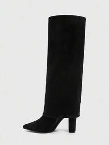 CUCCOO SZL Giày cao gót mũi nhọn chất liệu nhung PU màu đen thiết kế hai lớp thời trang tối giản cho nữ dự tiệc hàng ngày, có khóa kéo bên hông - màu đen - Xem 5