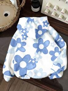 SHEIN Tween Girl Kawaii Cartoon Blue Rabbit Lulu & Stitch Pattern, Blue Ombre Floral, Casual Loose Fit Crew Neck Comfortable Long Sleeve Sweatshirt, Suitable For Autumn/Winter, Vacay Vibes, Sunny Journey, Casual Spring, Summer Getaway, Cute Y2K Coconut Boho Vacation Springbreak Brunch-Ready Baby Blue Trip, Neon Beach Vibes, Bohemian Hippie Music Festival Fall - Multicolor - View 2