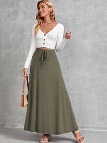 EMERY ROSE Women's Solid Color Minimalist Casual Skirt,Fall - Burgundy - View 3