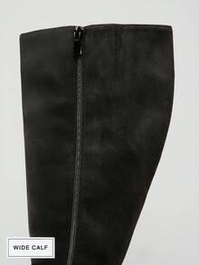 SHUZIA 女士 3 英寸粗跟黑色绒面过膝靴——时尚舒适，适合小腿较粗的女性，是圣诞节和情人节打造自信优雅造型的必备奢华单品。 - 黑色 - 查看 6