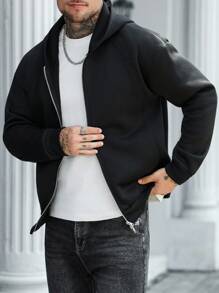 Manfinity Homme Men Zip-Up Hoodies Halloween Black Boxy Zip Up Hoodie , Fall, Long Sleeve Top