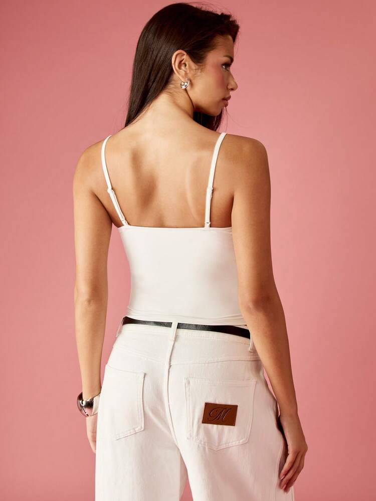 MISSGUIDED スパゲッティストラップ付きキャミソールクロップトップ、ラインストーントリム、夏のパーティー、イブニング、エレガントなファッション、Y2K、カジュアル、デイリー、クラブウェアタンクトップ