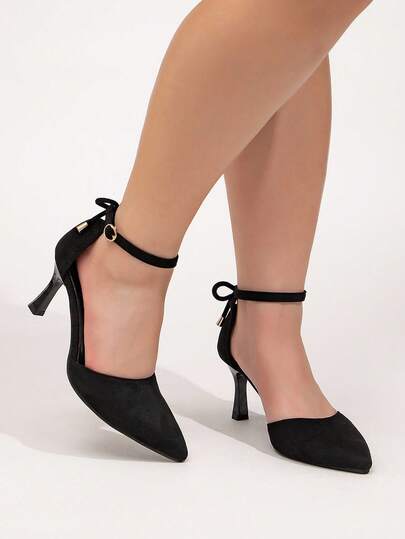 CUCCOO CURVES Zapatos de tacón alto de punta fina para mujer de talla grande, diseño de correa con tiras de color nude de moda