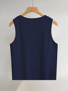 INAWLY Minimalistyczna, elegancka koszulka damska z okrągłym dekoltem i sztucznymi perłami - Królewski Niebieski - Zobacz 2