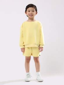 SUMWON Oversized Two Piece Fun Day Co-Ord Set Sweatshirt And Shorts With Bright Message Design Casual Kids Outfit Spring Summer Playdate Outfit Fall Winter Vacation - Yellow - View 2