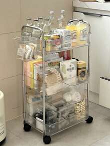 SHEIN 1pc Simple Movable Trolley Storage Rack, Floor-Standing Simple Bookshelf, Cosmetics And Snack Storage Rack With Wheels, Suitable For Home And Office