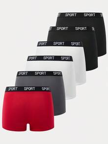 6件装青少年男童简约舒适字母弹力腰平角内裤