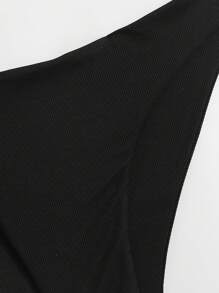 Swim Basics Summer Beach Rib Bikini Set Full Coverage Bikini Set - Black - View 5