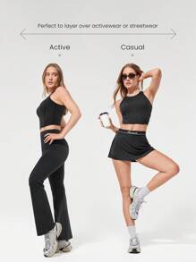 GLOWMODE Softy Velvaire Flattering Seam Cropped Tank Top Low Impact Yoga Pilates Studio Daily Casual Wear  Spring Summer - Black - View 7