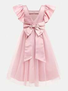 Pitira Tween Girls' Sweet Bowknot Mesh Dress, Flower Girl Dress For Wedding Party, Birthday Party Pink Dress Girls Pink Bow Dress Girls Pink Dress Kids Pink Dress Girls Dress Pink Girls Dress With Bow Girls Special Occasion Dress Girls Special Occasion Dress Pink Girls Pink Tulle Dress Kids Dresses Pink Kids Elegant Dress Elegant Pink Bow Girls Dress,Christmas Dress,Christmas Party Dress Fall Winter - Pink - View 6