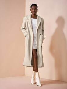 Zivah 2025秋冬新品，音乐节，毕业季，学院风，学生装，日常休闲，度假，海滩，街头风，通勤优雅，翻领长袖金属纽扣长外套，浅灰色大口袋大衣 - 淺灰色 - 查看 7