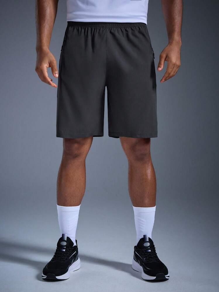 DRIFTMERE 男士纯色速干休闲运动短裤，春夏款，轻盈速干，适合健身房锻炼，高弹透气，清凉舒适，夏季穿着，休闲运动风，时尚有型。 - 深灰色 - 查看 3