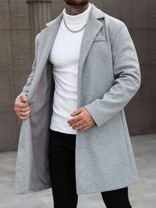 Manfinity Homme Men's Wool Blend Long Sleeve Casual Business Commuter Jacket, Autumn/Winter Grey Coat Long Grey Coat Mens Grey Coat Grey Overcoat Grey Long Coat Men, Light Grey Jacket, Grey Jacket, Long Coat, Coat, Long Jacket