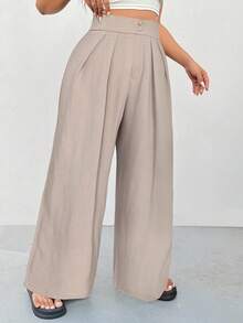 Solflare Plus Size Office Women Outfits,Black High Waist Straight Leg Casual Pants, Minimalist & Stylish For Daily Wear,Spring Fall Clothes,Fall Clothes For Women