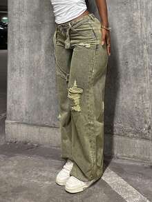 StreetHx Jeans de mujer de pierna ancha y suelta con botones - Azul - Ver 4