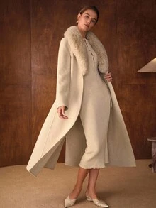 MOTF PREMIUM WOOL FUZZY COLLAR BELTED OVERCOAT - Apricot - View 7