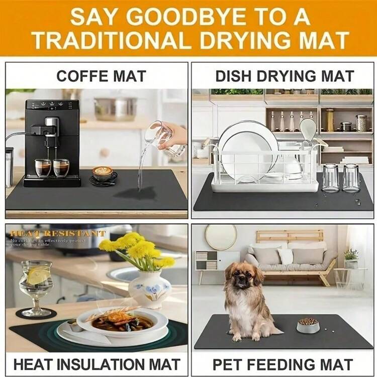 1 PC Solid Color Tray Drying Mat, Anti-Slip Water-Absorbent Wear-Resistant Coffee Machine Mat, Soft Diatomaceous Earth Drainage Mat, Draining Mat, Coffee Mat, Bar Restaurant Mat, Pet Mat,Tableware Mat, Bathroom Mat, CountertopMat Used For Table Decoration, Household Kitchenware - Black - View 8