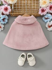 SHEIN 女婴秋冬新款白色蓬松保暖内衬舒适毛绒休闲日常可爱优雅外套斗篷