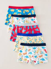 5pcs/Pack Boys' Toddler Dinosaur Series Elastic Waist Soft Comfortable Basic Breathable Boxer Briefs Boys Dinosaur Underwear Boys Underwear Fall Winter - Multicolor - View 8