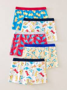 5pcs/Pack Boys' Toddler Dinosaur Series Elastic Waist Soft Comfortable Basic Breathable Boxer Briefs Boys Dinosaur Underwear Boys Underwear Fall Winter - Multicolor - View 1