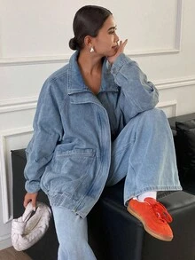 DAZY Autumn/Winter New Loose Casual Distressed Washed Women Denim Jacket And Coat Outerwear - Blue - View 6