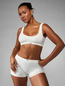 Missguided x Playboy Women Scoop Neck Cotton Bralette High Support Crop Top With Wide Shoulder Straps Elastic Band High Impact Control Underwear Essential Base Layer Inner Wear - White - View 1