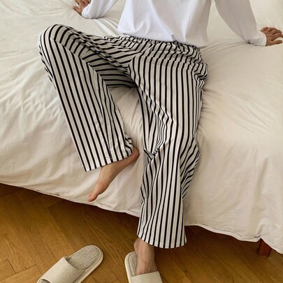 남성 스트라이프 탄성 허리 스트레이트 레그 라운지 팬츠, 가을, 가을