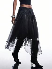 LYSMO Chân váy lưới thanh lịch thời trang dành cho nữ - màu đen - Xem 1