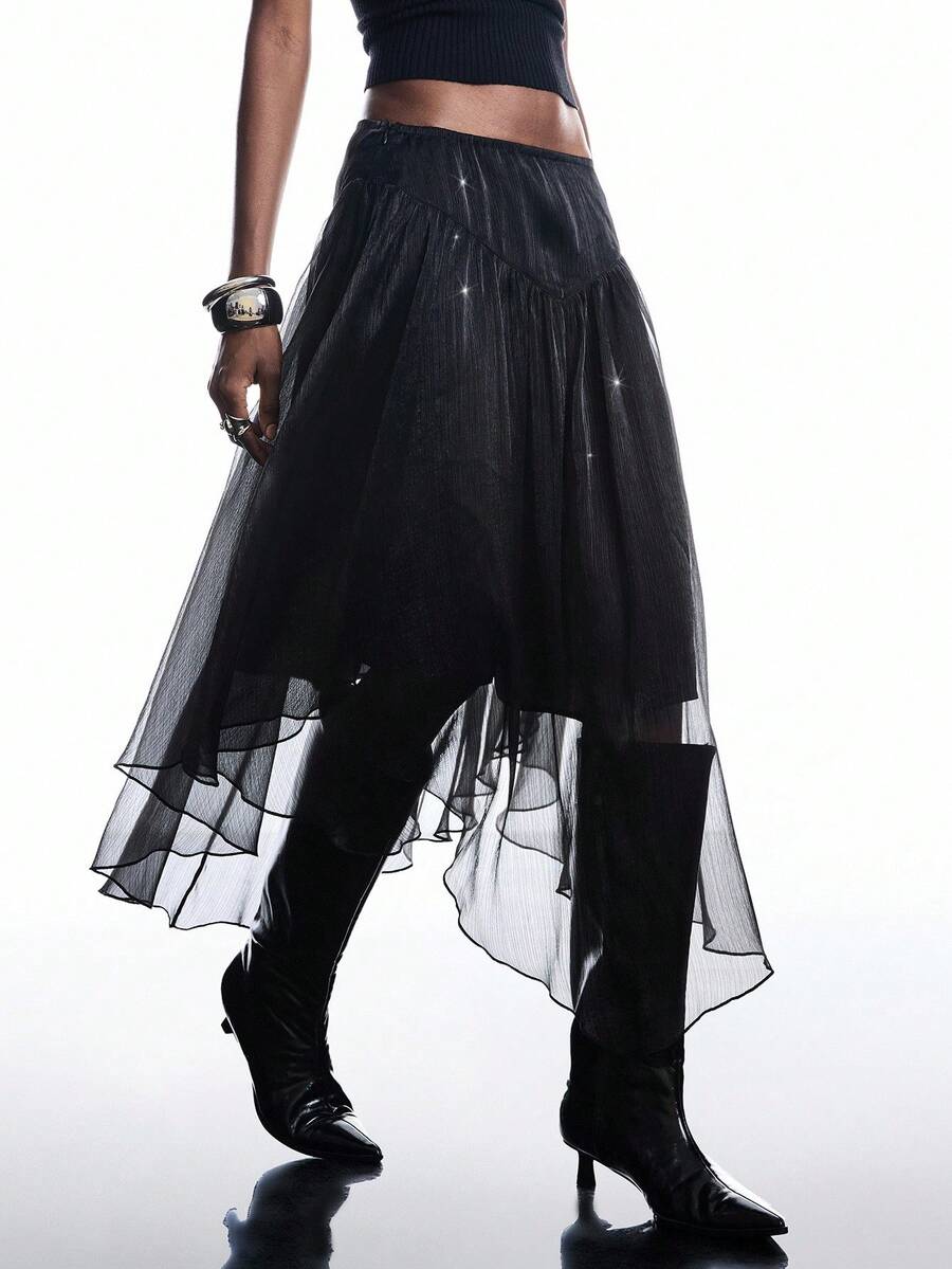 LYSMO Chân váy lưới thanh lịch thời trang dành cho nữ - màu đen - Xem 1