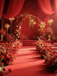 SHEIN Thảm cưới, thảm đỏ mật độ cao và thảm trắng dày dùng một lần, chất lượng tốt, phù hợp cho nhiều dịp lễ kỷ niệm. - Đỏ - Xem 4