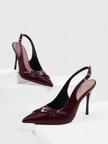 CUCCOO SZL Giày cao gót kiểu Lolita có quai sau đính nơ dành cho nữ, màu đỏ tía, thích hợp cho dịp Giáng sinh. - Màu Đỏ Sâu - Xem 2