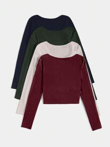 EURMUSE Multi-Color Versatile Layering Knit T-Shirt - Multicolor - View 2