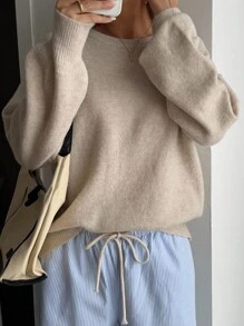 Livesso Suéter holgado y casual de cuello redondo para mujer, nueva llegada de otoño/invierno