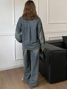 DAZY Autumn/Winter New Loose Casual Distressed Washed Women Denim Set - Blue - View 4