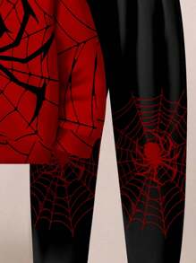 SHEIN 2pcs/Set Young Boys Loose Casual Cartoon Spider Graphic Pullover Hoodie Sweatshirt, Comfortable Streetwear Style, Suitable For Autumn/Winter Spider Hoodie For Kids Boys Halloween  Spiderweb Hoodie Boys Spider  Fall - Multicolor - View 6