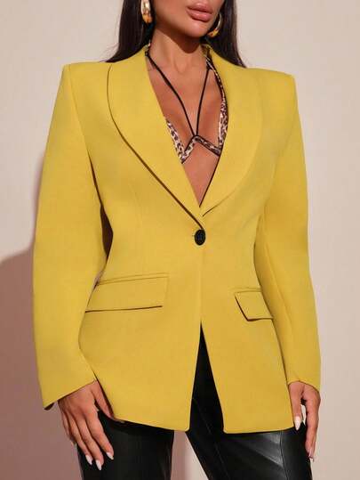 EURMUSE Yellow Cropped Blazer, Regular Fit, Ideal For Office, Meetings Or Smart-Casual Events, Made From Smooth And Structured Woven Fabric