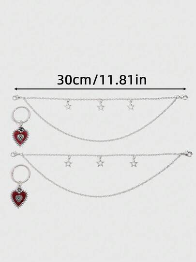 Grunge Punk 4 pièces Charms de chaussure style punk avec chaîne pentagramme, décorations de pendentif de chaussure gothique avec cœur noir et œil, accessoires de chaussure pour ambiance d'Halloween