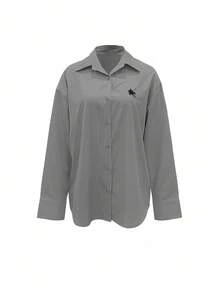INAWLY Camisa casual holgada de mujer de manga larga con estampado de caballero y abotonadura sencilla - Gris - Ver 4