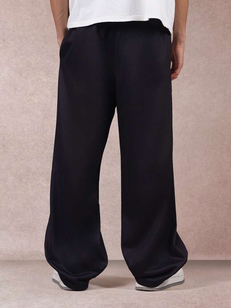 Wide Leg Track Pants With Side Stripe Print