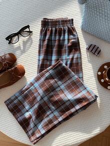 Comfortcana 女式休闲日常格子松紧腰宽松运动裤 - 彩色 - 查看 4