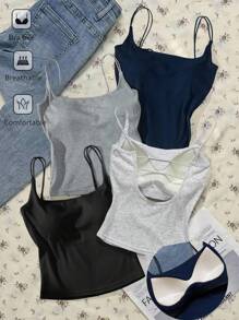 Attitoon 4pcs/Set Multicolor Cropped Tight Fit Sports Bra Camisole Top With Back Detail, Suitable For Activewear And Casual Layering, Summer